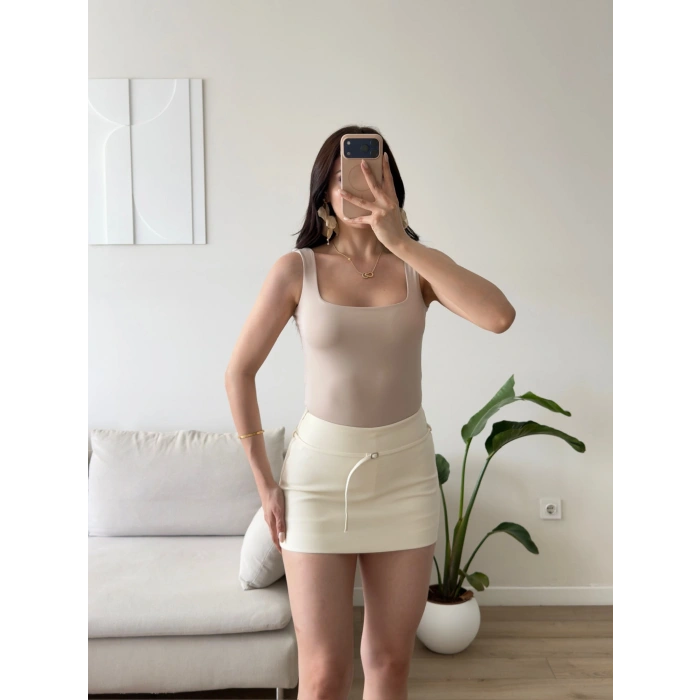 Halter Çıtçıtlı Bodysuit - BEJ