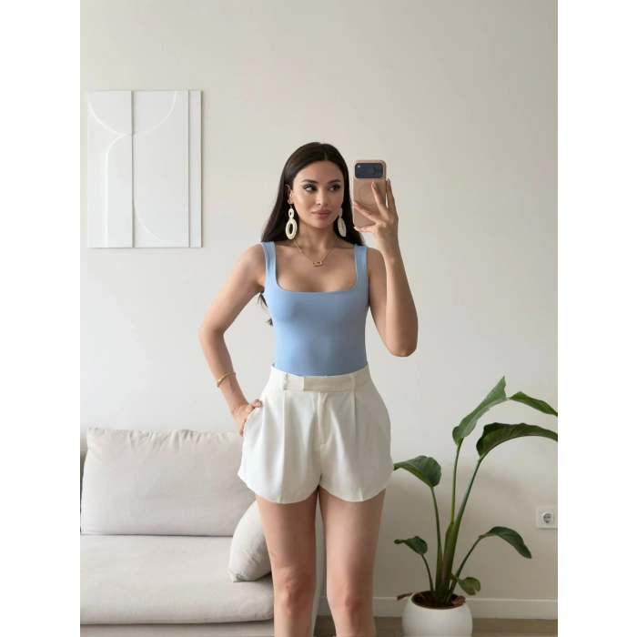 Halter Çıtçıtlı Bodysuit - MAVİ