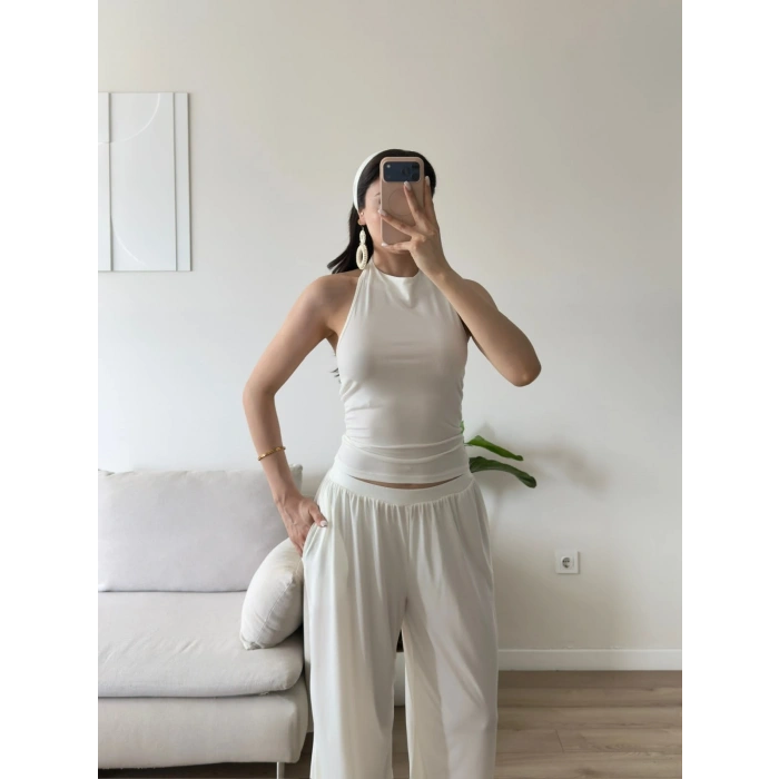 Halter Crop Balon Pantolon Takım - BEYAZ