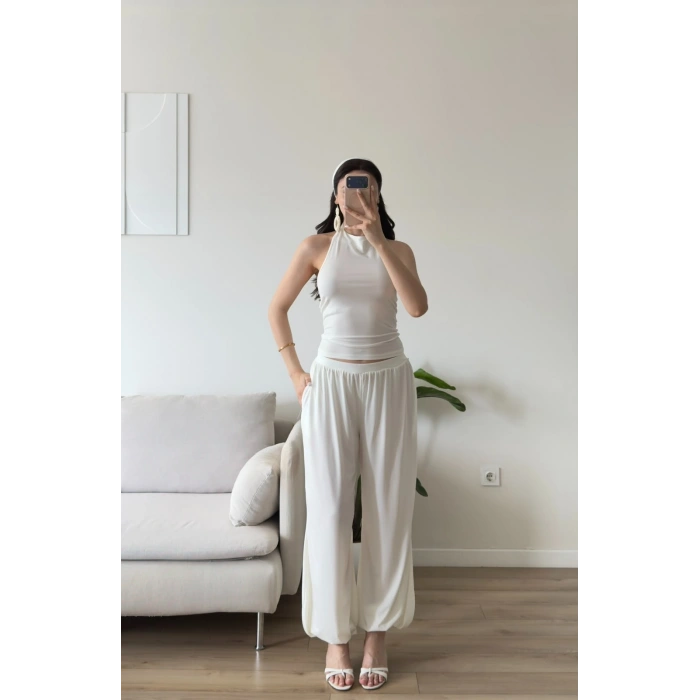 Halter Crop Balon Pantolon Takım - BEYAZ