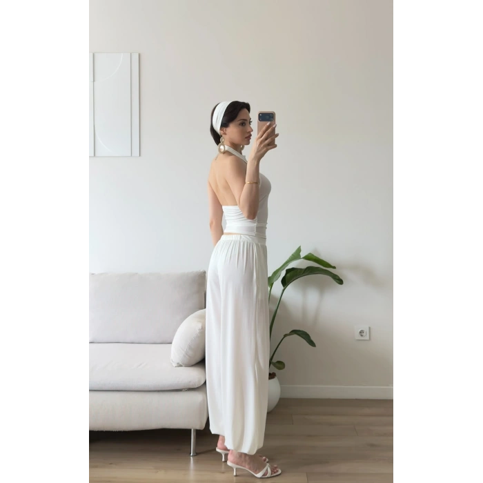Halter Crop Balon Pantolon Takım - BEYAZ