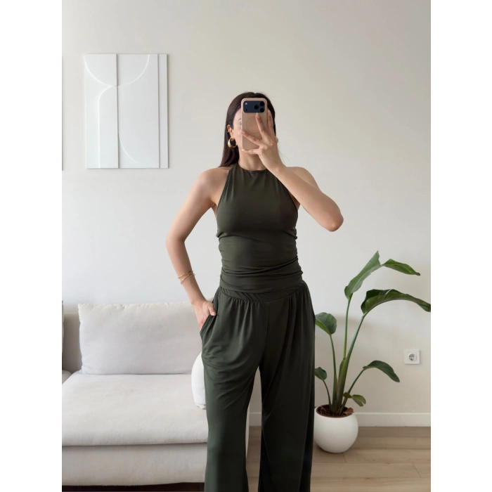Halter Crop Balon Pantolon Takım - HAKİ