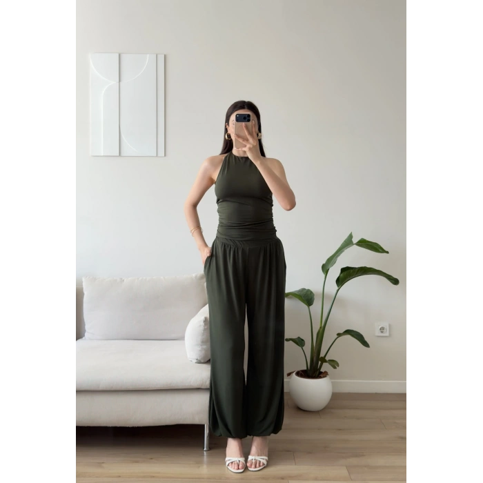 Halter Crop Balon Pantolon Takım - HAKİ