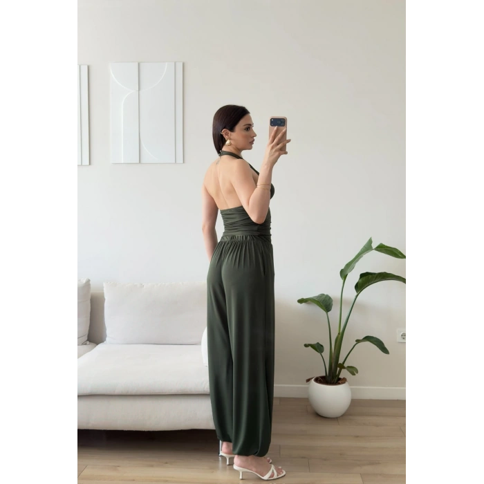 Halter Crop Balon Pantolon Takım - HAKİ