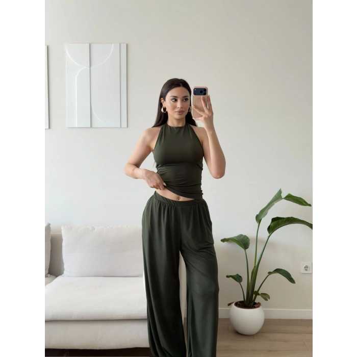 Halter Crop Balon Pantolon Takım - HAKİ