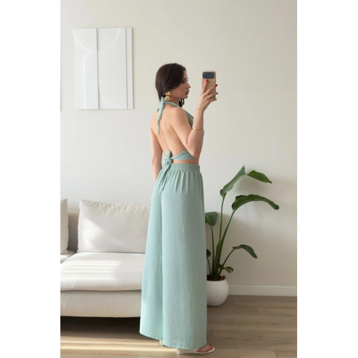 Halter Crop Palazzo Takım - YEŞİL