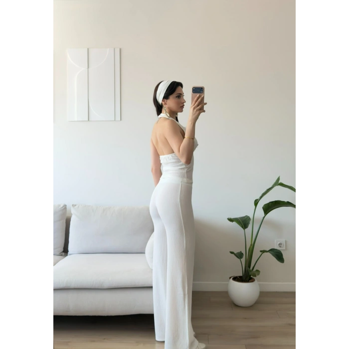 Halter Crop Pantolon Takım - BEYAZ