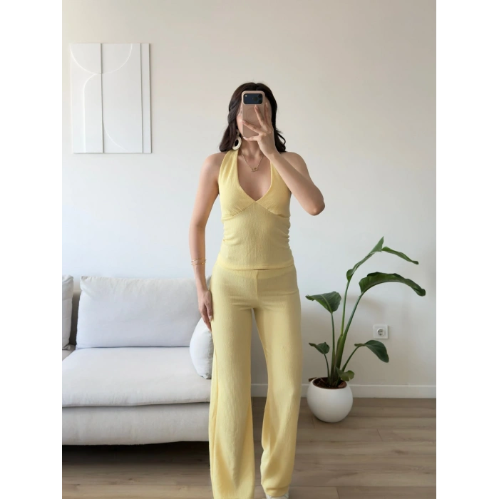 Halter Crop Pantolon Takım - SARI