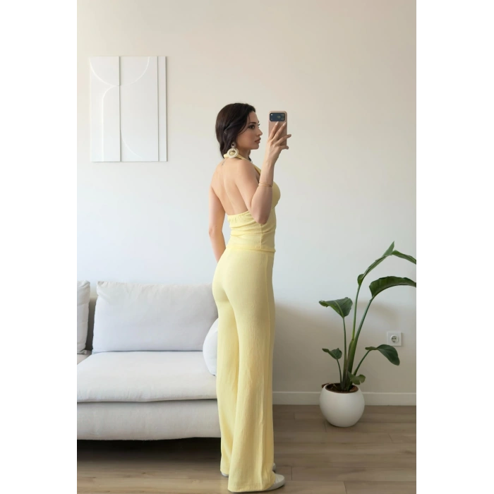 Halter Crop Pantolon Takım - SARI