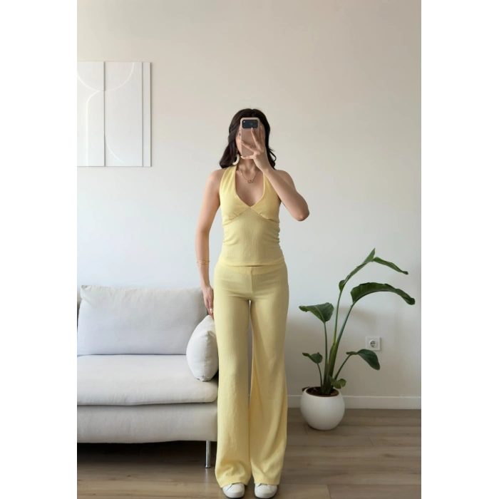 Halter Crop Pantolon Takım - SARI