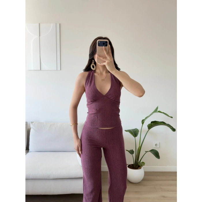 Halter Crop Pantolon Takım - MÜRDÜM