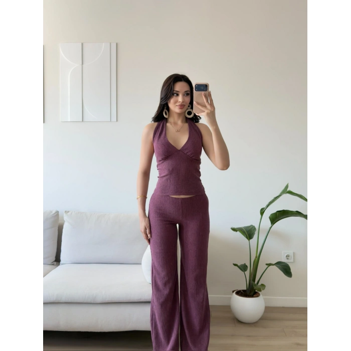 Halter Crop Pantolon Takım - MÜRDÜM