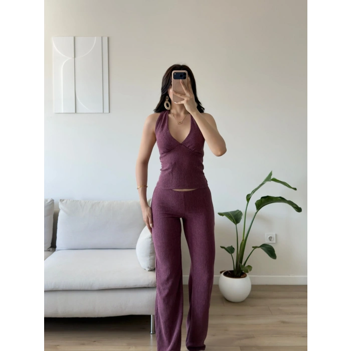 Halter Crop Pantolon Takım - MÜRDÜM