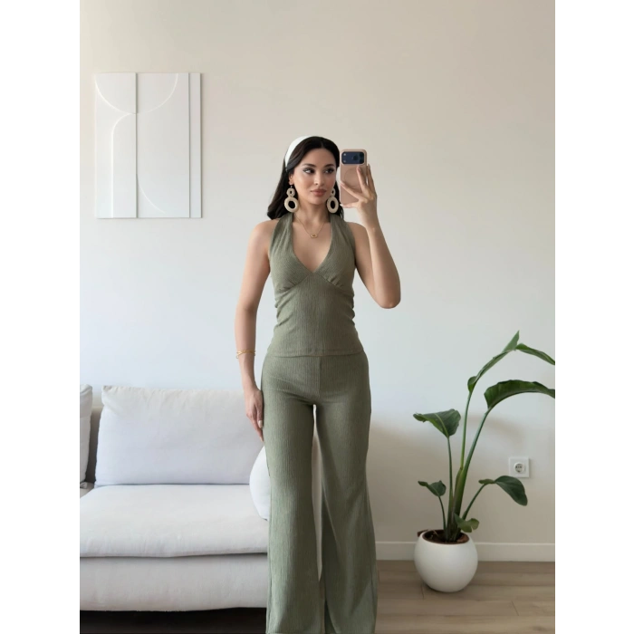 Halter Crop Pantolon Takım - YEŞİL