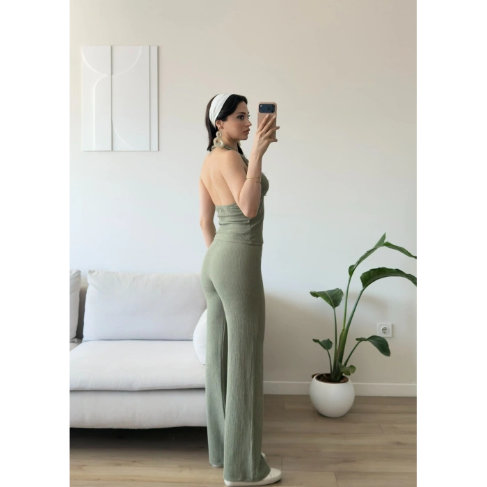 Halter Crop Pantolon Takım - YEŞİL