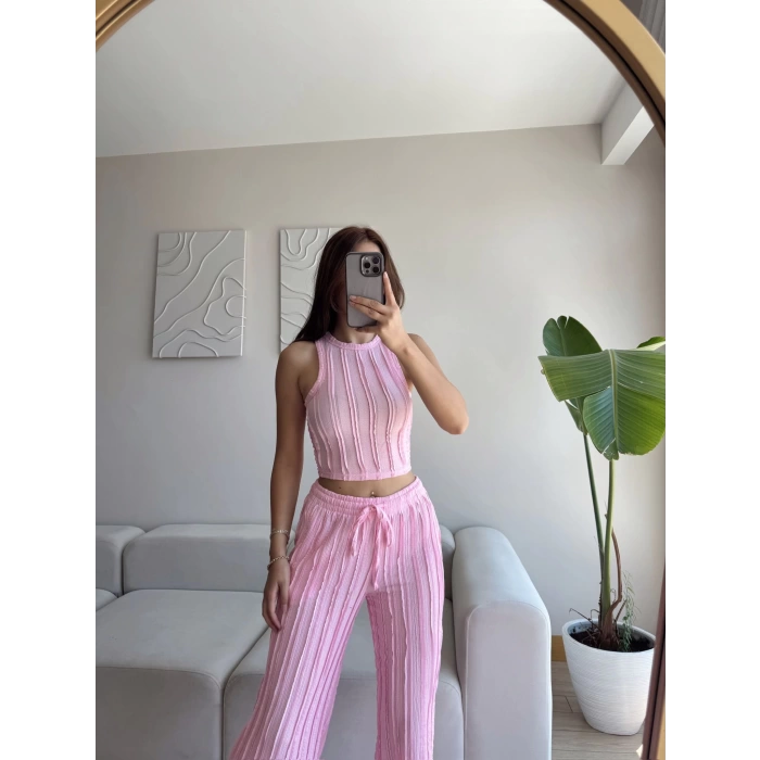 Halter Fitilli İkili Takım - PEMBE