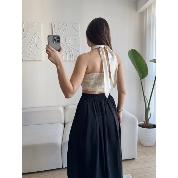 Halter Kruvaze Crop - BEJ