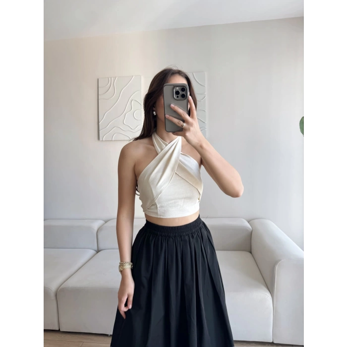 Halter Kruvaze Crop - BEJ