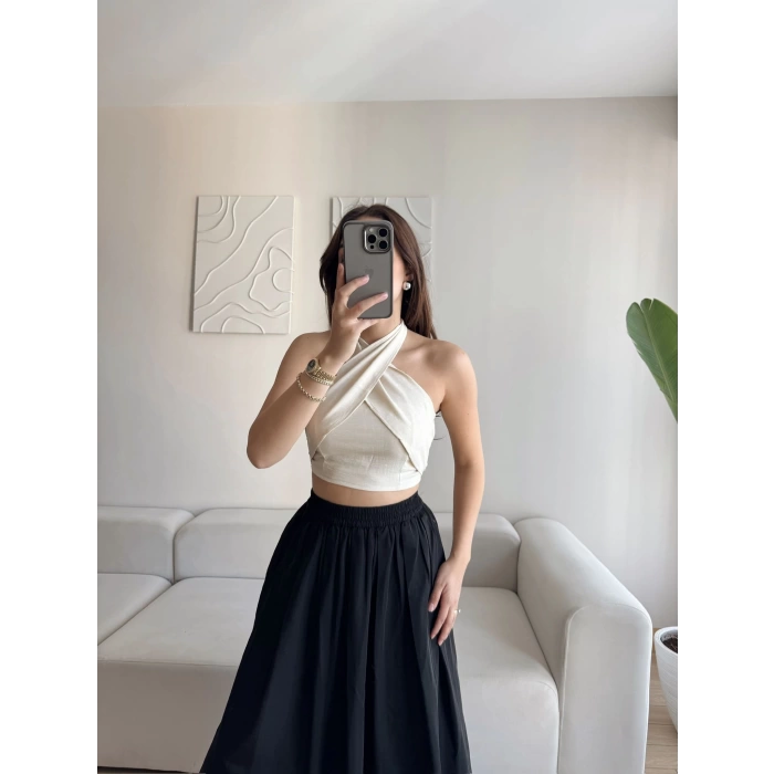 Halter Kruvaze Crop - BEJ