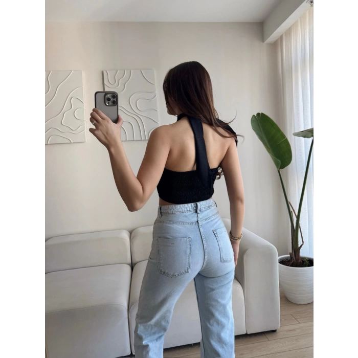 Halter Kruvaze Crop - SİYAH