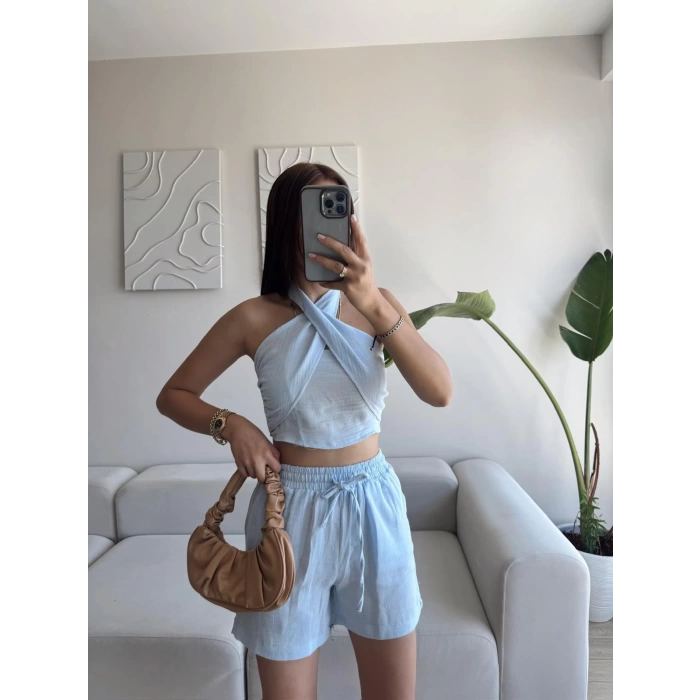 Halter Şortlu İkili Takım - MAVİ