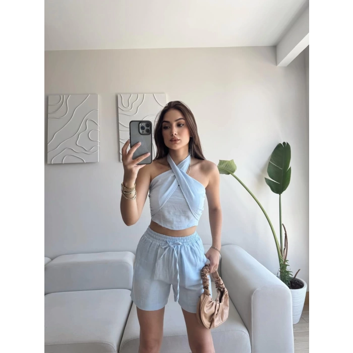Halter Şortlu İkili Takım - MAVİ