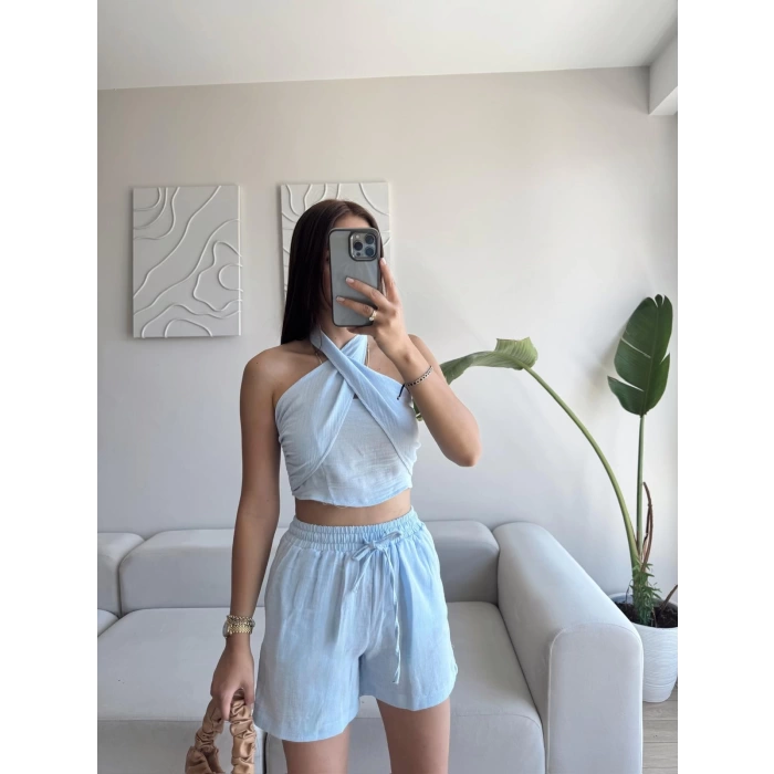 Halter Şortlu İkili Takım - MAVİ