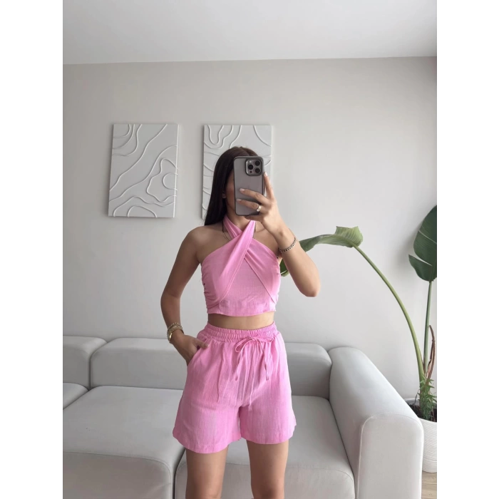 Halter Şortlu İkili Takım - PEMBE