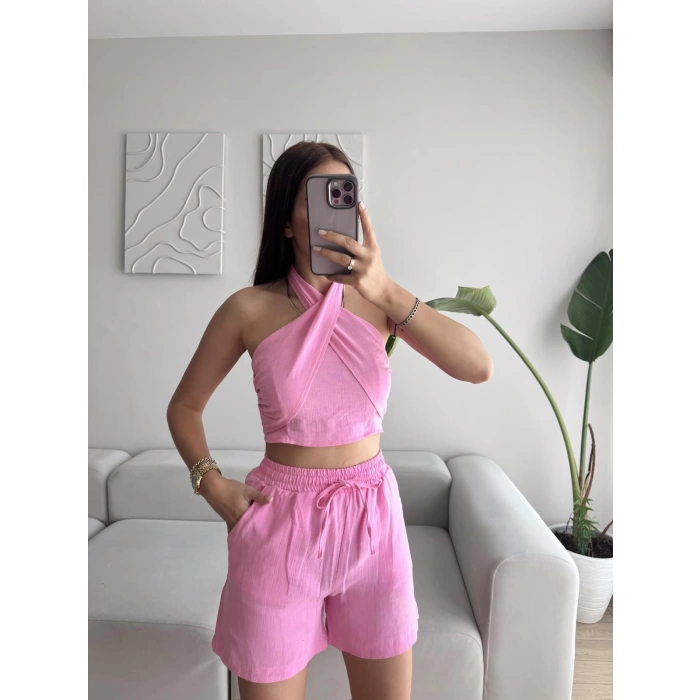 Halter Şortlu İkili Takım - PEMBE