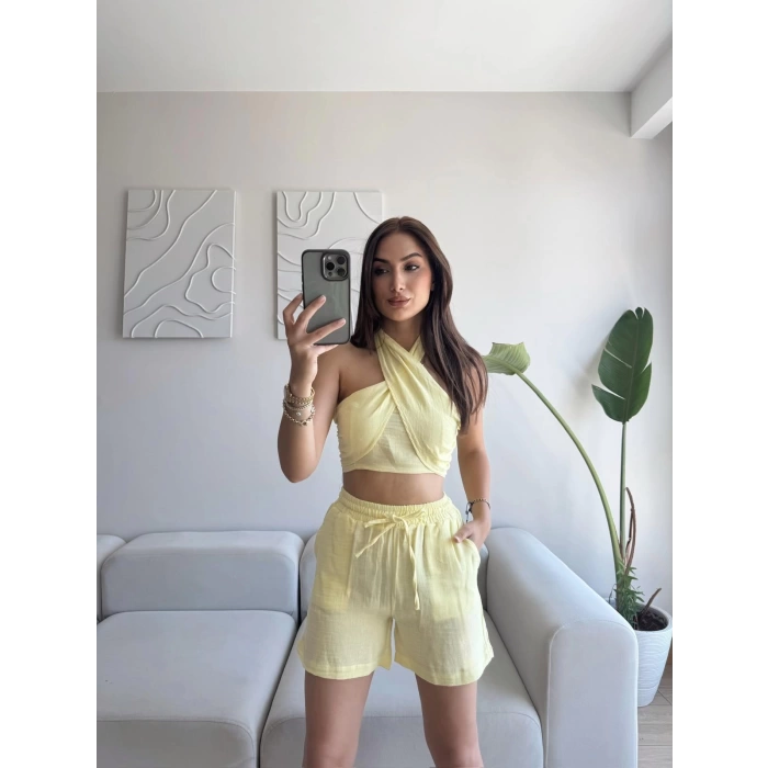 Halter Şortlu İkili Takım - SARI