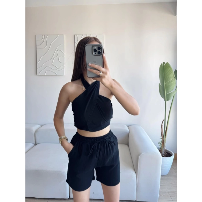 Halter Şortlu İkili Takım - SİYAH