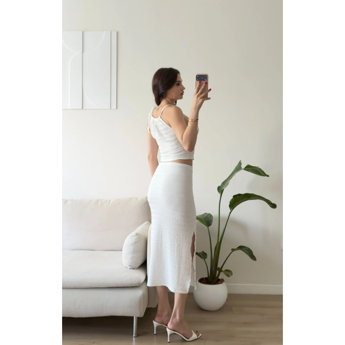 Halter Yaka Etekli Takım - BEYAZ