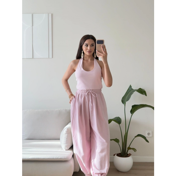 Halter Yaka Jogger Tulum - PEMBE