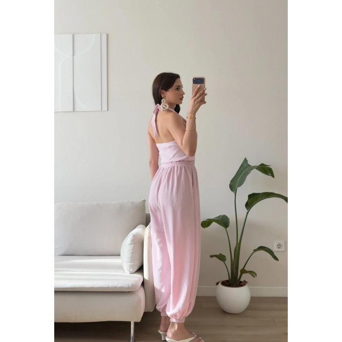 Halter Yaka Jogger Tulum - PEMBE