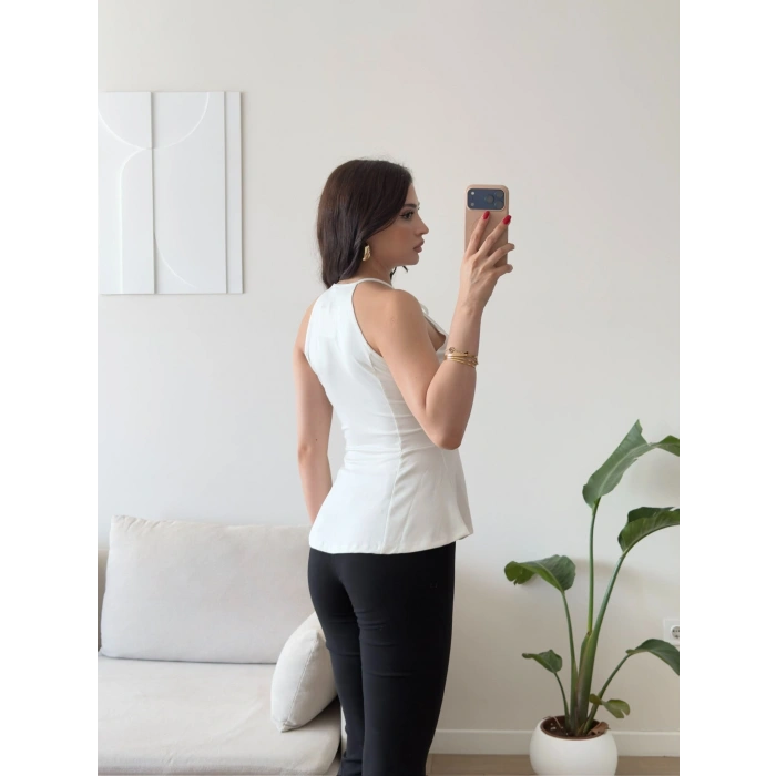 Halter Yaka Peplum Bluz - BEYAZ