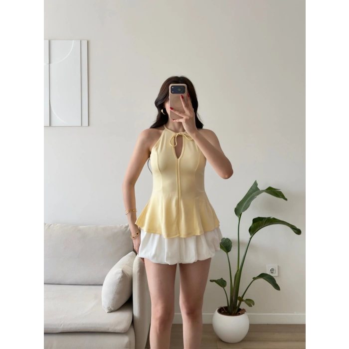 Halter Yaka Peplum Bluz - SARI
