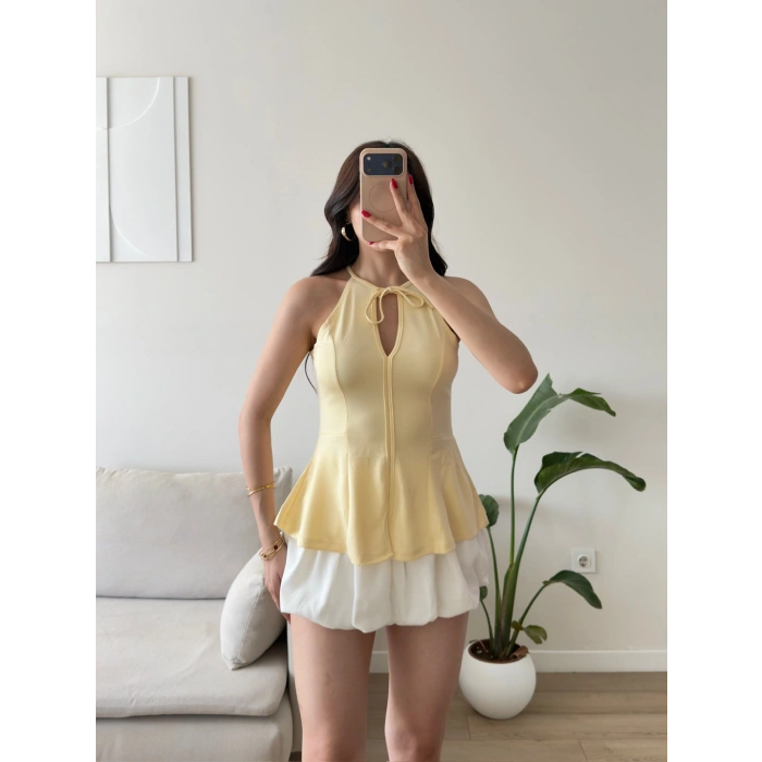 Halter Yaka Peplum Bluz - SARI