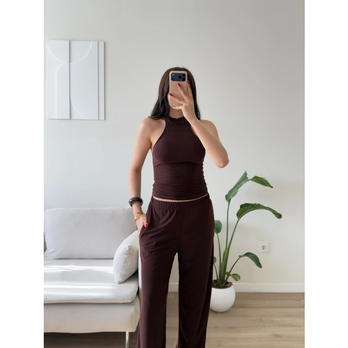 Halter Yaka Sandy Takım - KAHVE