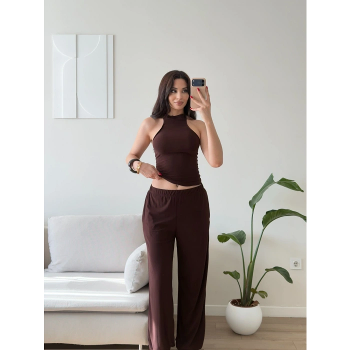 Halter Yaka Sandy Takım - KAHVE