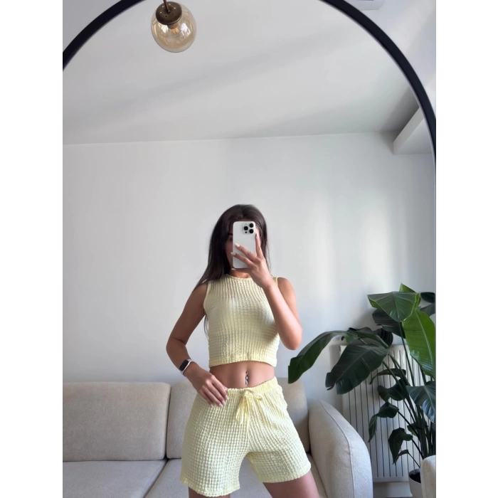 Halter Yaka Şortlu Takım - SARI