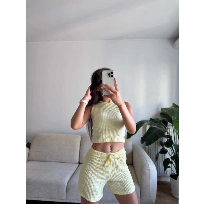 Halter Yaka Şortlu Takım - SARI