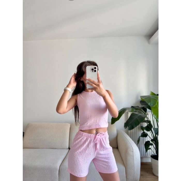Halter Yaka Şortlu Takım - PEMBE