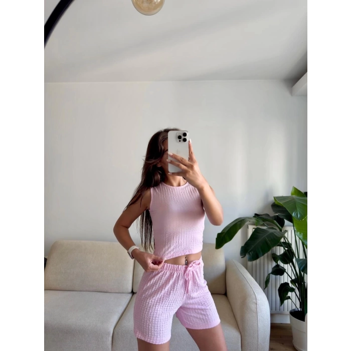 Halter Yaka Şortlu Takım - PEMBE
