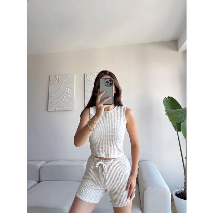 Halter Yaka Şortlu Takım - BEJ