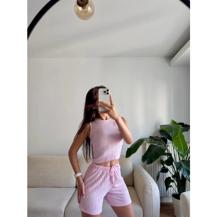 Halter Yaka Şortlu Takım - PEMBE