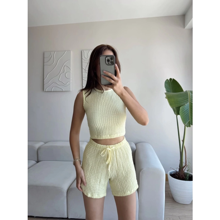 Halter Yaka Şortlu Takım - SARI