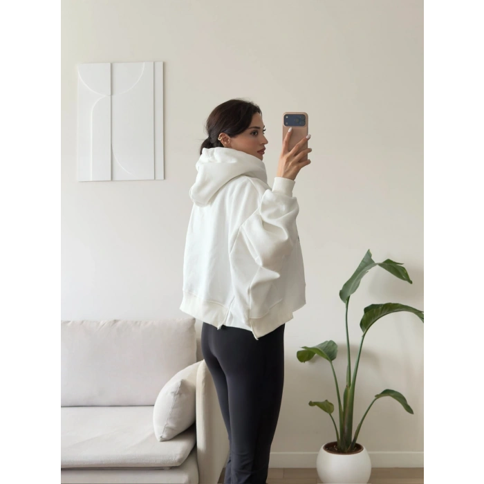 Harvard Fermuarlı Oversize Sweat - BEYAZ