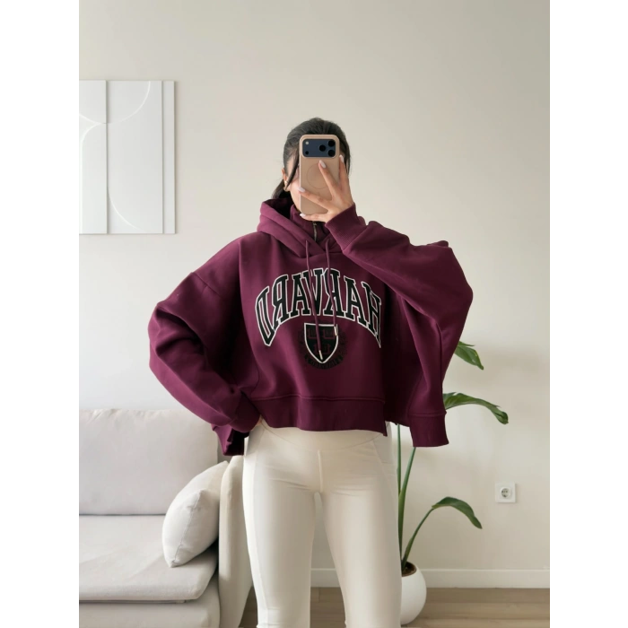 Harvard Fermuarlı Oversize Sweat - BORDO