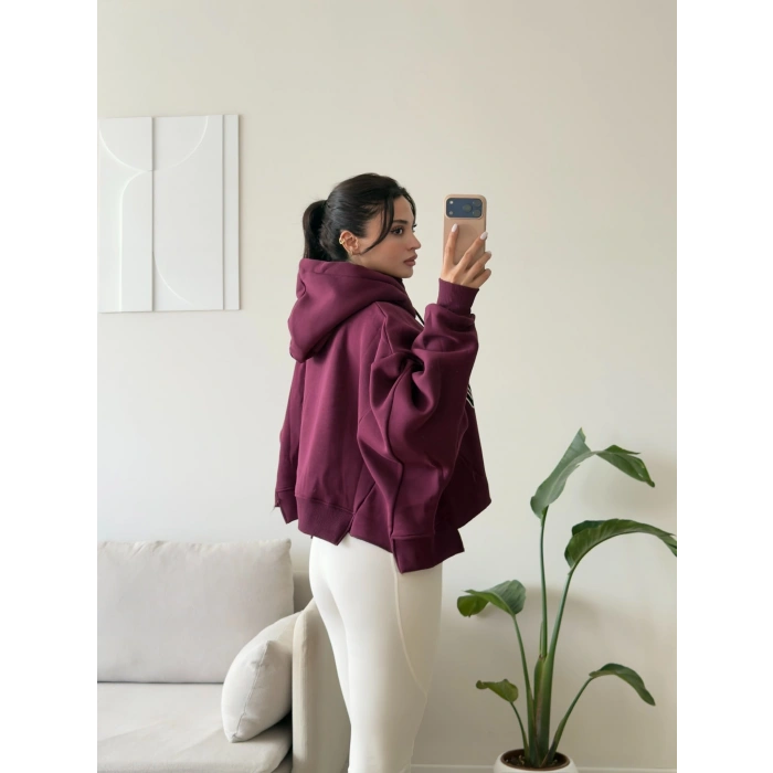 Harvard Fermuarlı Oversize Sweat - BORDO