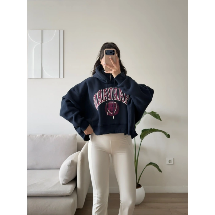 Harvard Fermuarlı Oversize Sweat - LACİVERT